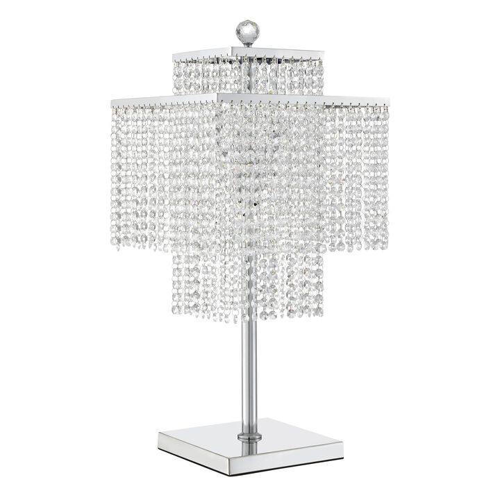 Square Table Lamp Chrome Metal and Crystal LED Light