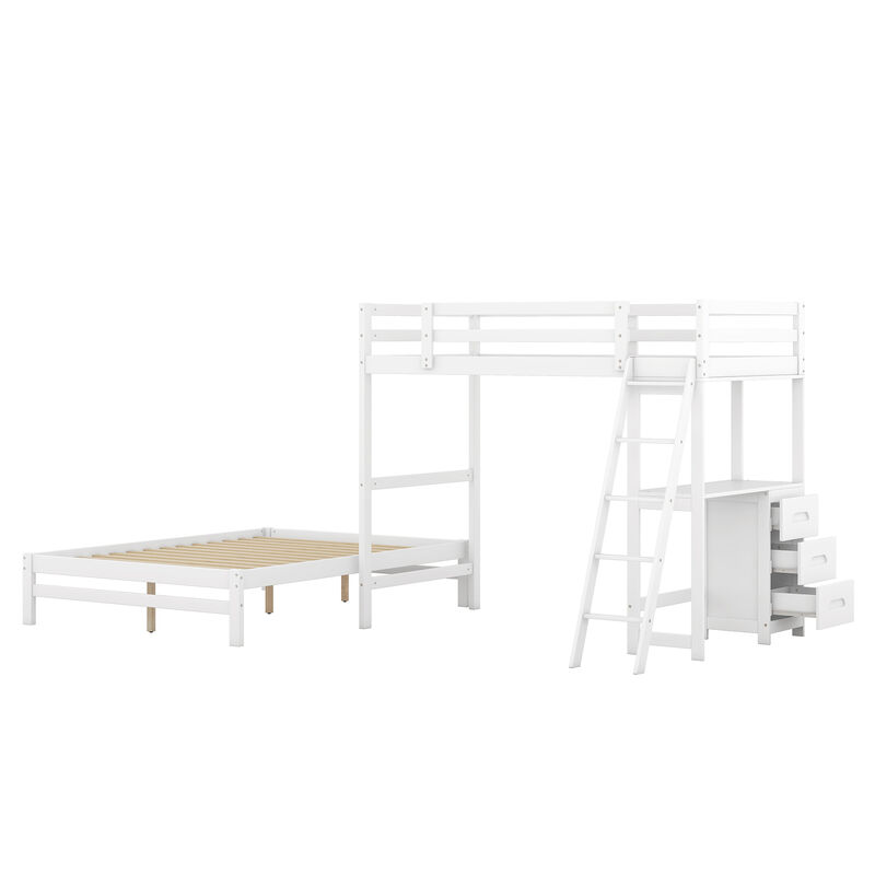 Merax Wood Bunk Bed with Desk and Three Drawers