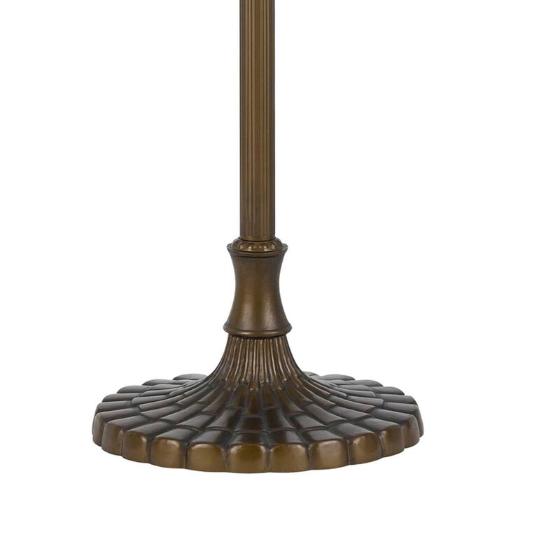 2 Bulb Tiffany Floor Lamp with Dragonfly Design Shade, Multicolor-Benzara