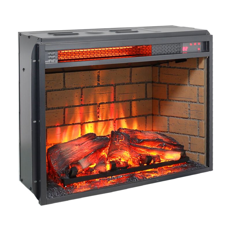MONDAWE 23 Inch Infrared Quartz Heater Fireplace Insert -Woodlog Version With Brick