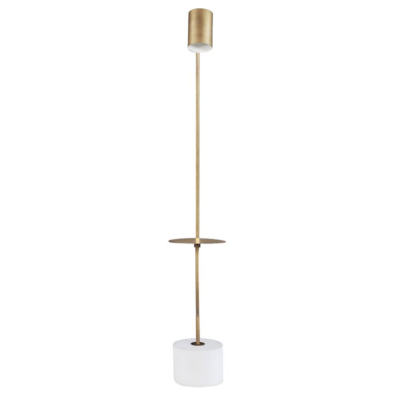 Ely Floor Lamp, White Round Base, Round Tabletop, Gold Metal Finish, Gray - Benzara