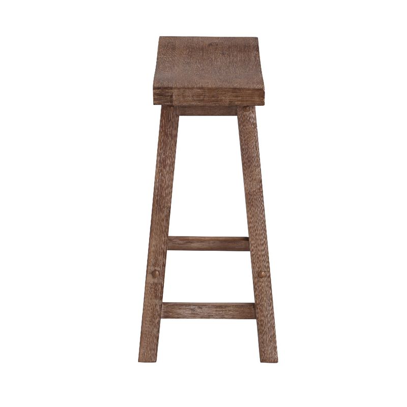 Wooden Frame Saddle Seat Counter Height Stool with Angled Legs, Brown-Benzara