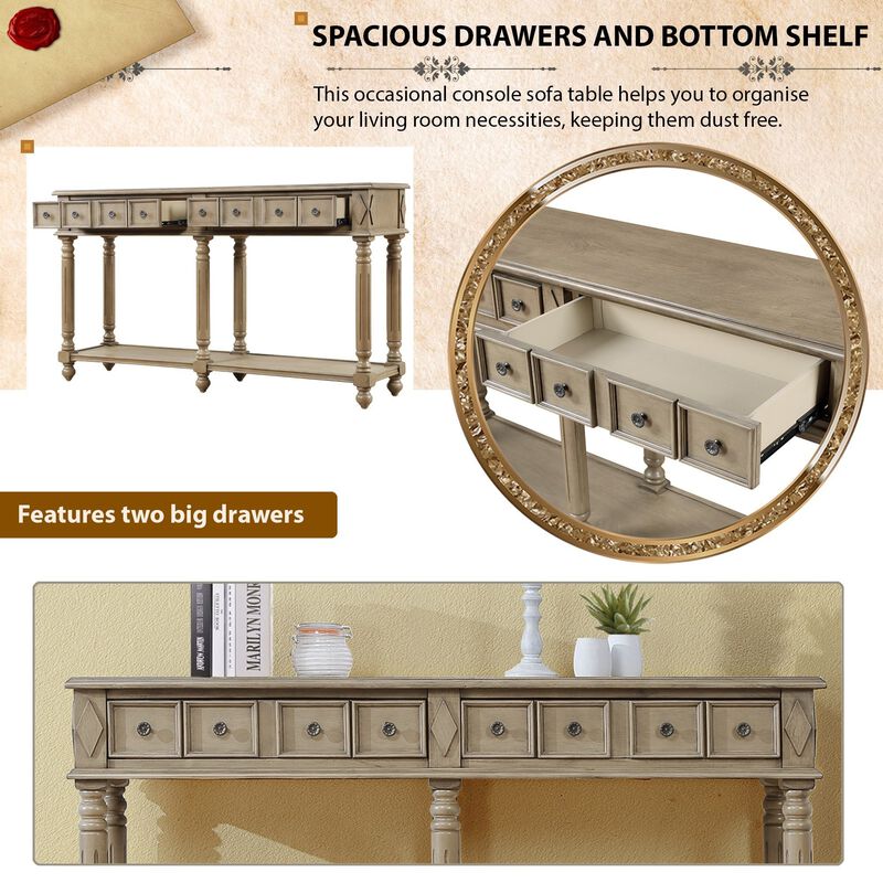 Gewnee 58" Long Sofa Table Retro Console Table Entryway Table , Distressed Black