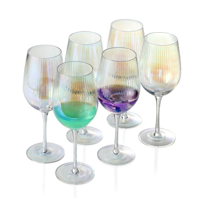 Grassi Iridescent Wine Glass Set - 19 oz Pretty Cute Cool Rainbow Colorful Halloween Glassware Set of 2