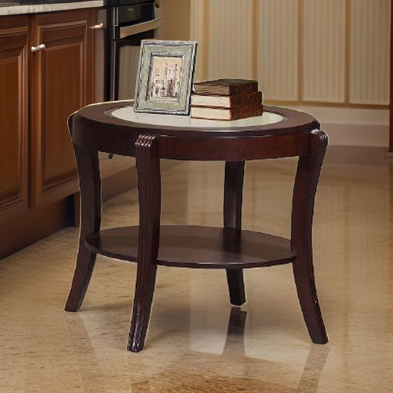 Lyn 31 Inch Side End Table with Oval Glass Top and Lower Shelf, Brown Wood - Benzara