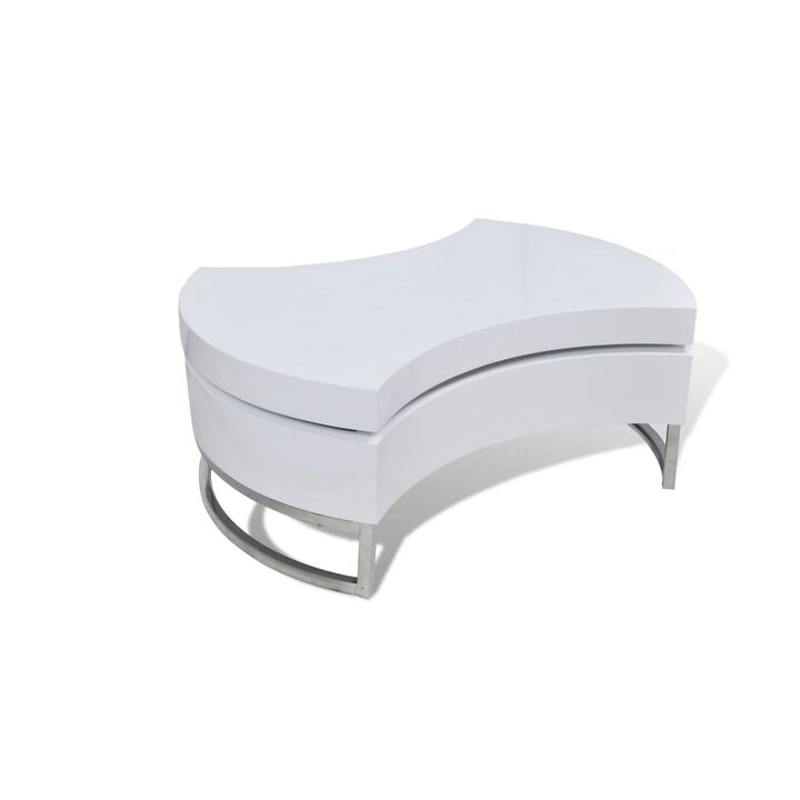 Coffee Table, Contemporary Rotating Storage Design, 32 Inch White - Benzara