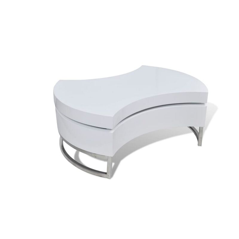 Coffee Table, Contemporary Rotating Storage Design, 32 Inch White - Benzara