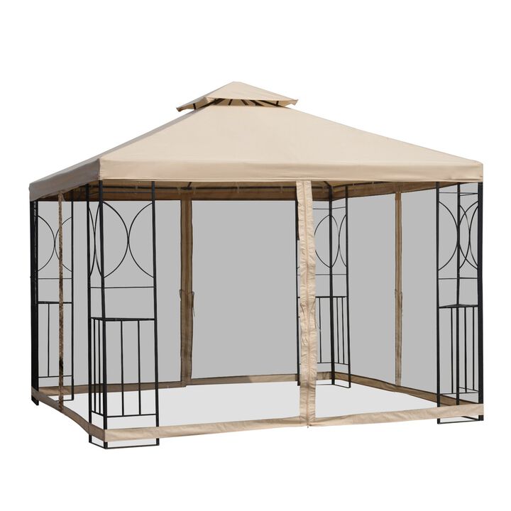 Multifunctional Gazebo: 10'x10' Patio Canopy with Netting & Storage Shelves