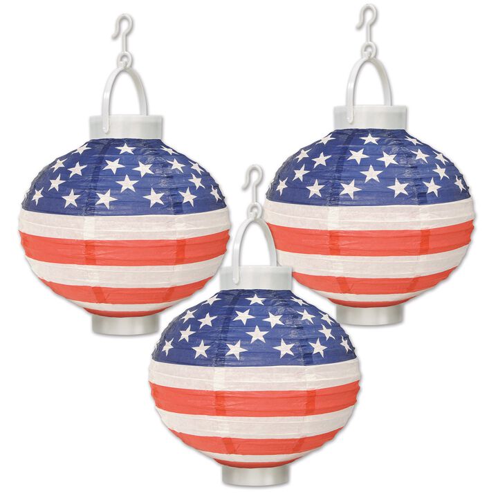 Club Pack of 18 Battery Operated Red and Blue Patriotic Lanterns 8"