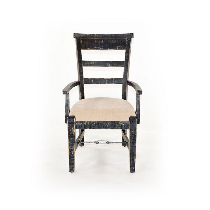 Rena Dining Armchair Set of 2, Metal Turnbuckle, Black Mahogany Wood - Benzara