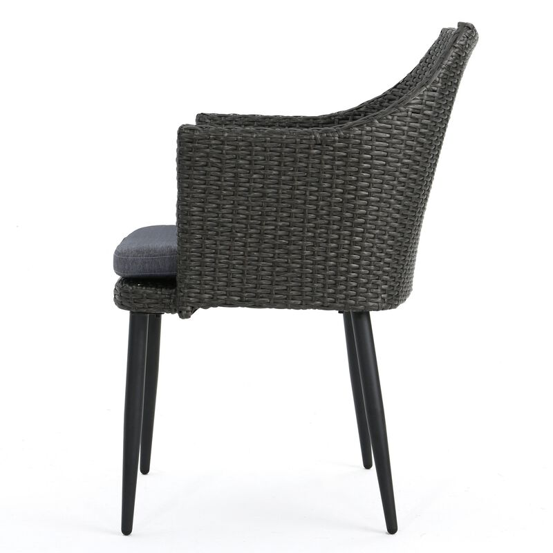 Kenny Outdoor Accent Chair Set of 2, Gray Polyester, PE Rattan, Iron