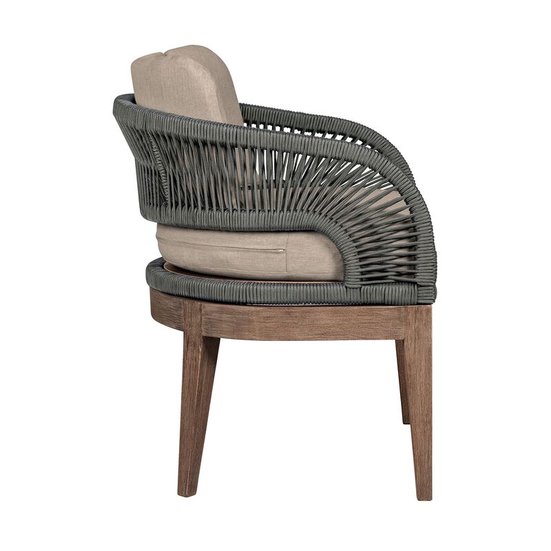 Kimi 23 Inch Outdoor Patio Dining Chair, Olefin Cushions, Gray Woven Rope - Benzara