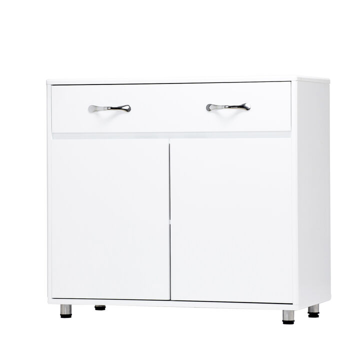 Server with 2 Door Storage and 1 Drawer, White - Benzara
