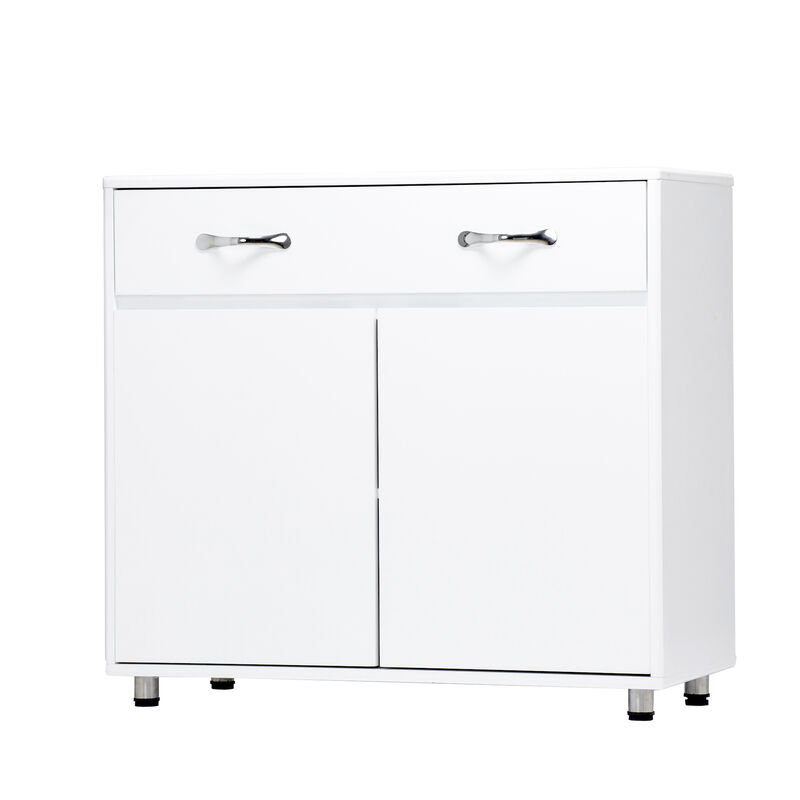 Server with 2 Door Storage and 1 Drawer, White - Benzara