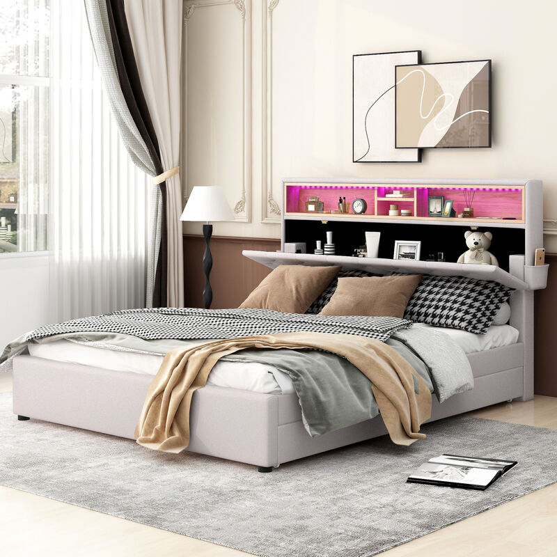 Streamdale Queen Platform Bed with Storage and LED