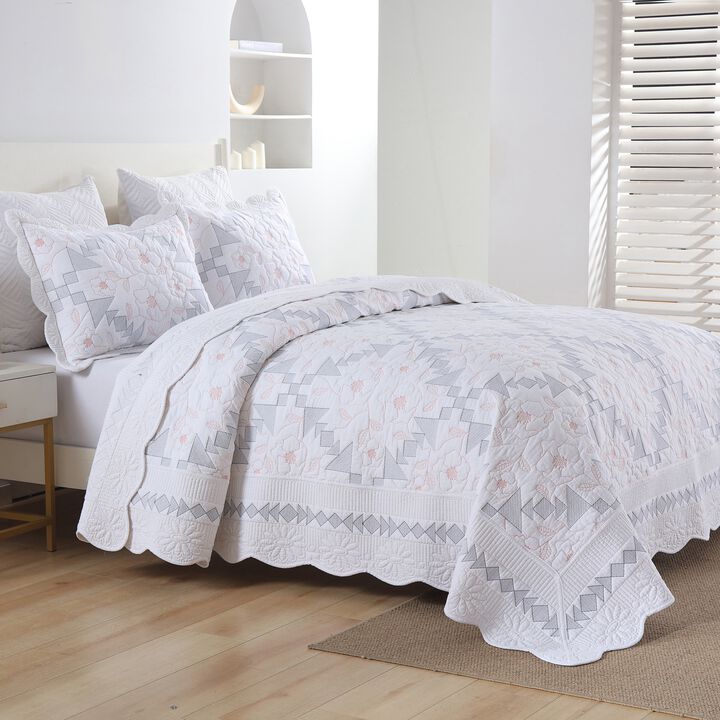 Marcielo 3-Piece 100% Cotton Geometric Splicing Oversized Bedspread SetLightweight Quilt Set