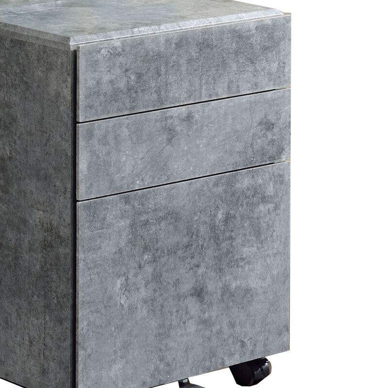 Contemporary Style File Cabinet with 3 Storage Drawers and Casters, Gray-Benzara
