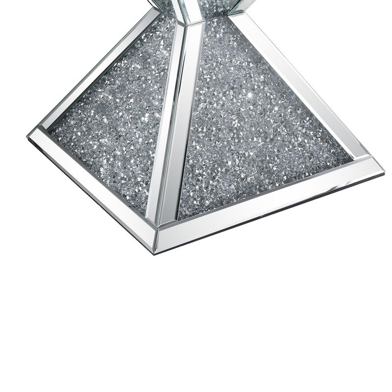 Sparkling End Table with Faux Diamonds Inlay , Silver and Clear-Benzara