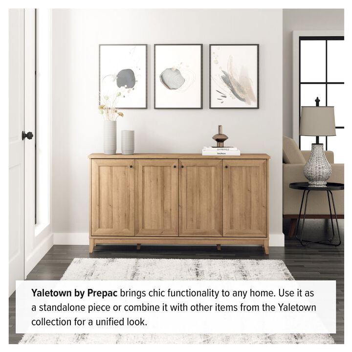 Prepac Yaletown 4 Panel Door Console Table Oak Engineered Wood Storage Cabinet