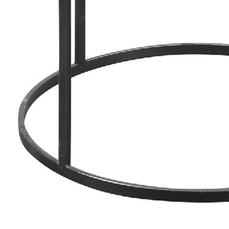 Round Metal Frame Side Table with Tubular Legs, Black - Benzara