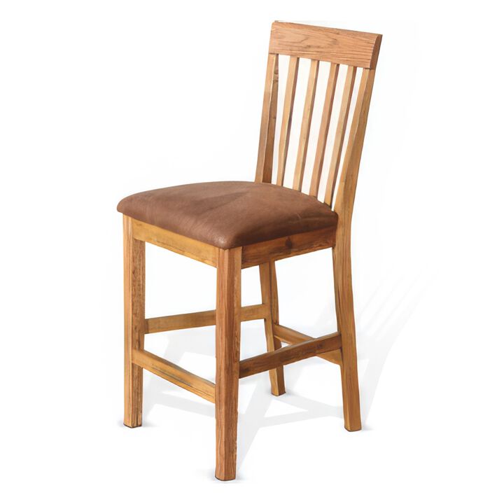 Marv Counter Height Chair Set of 2, Faux Leather, Light Brown, 24 Inch - Benzara