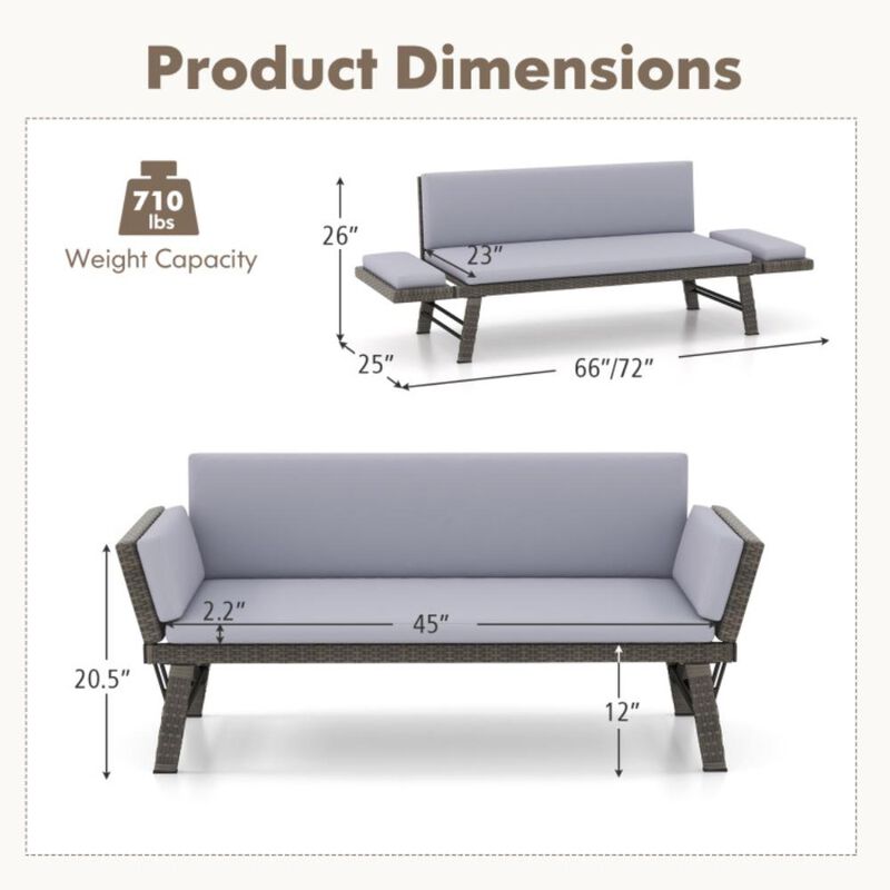 Hivvago Outdoor Convertible Sofa Daybed with Adjustable Armrests for Balcony