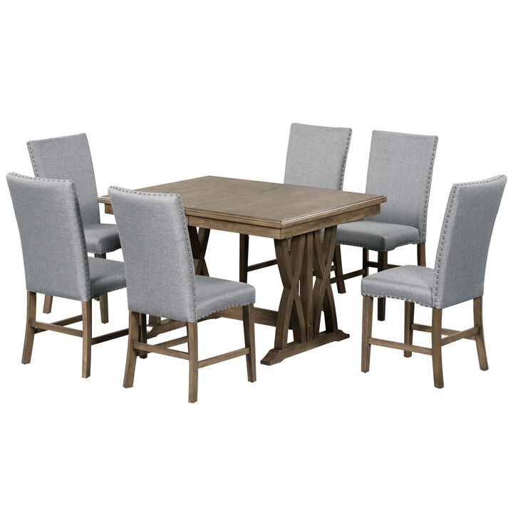 Merax Mid-Century Solid Wood 7-Piece Dining Table Set