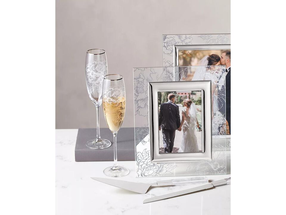 Lenox Silver Peony Toasting Flute, 2 Count (Pack of 1), Clear