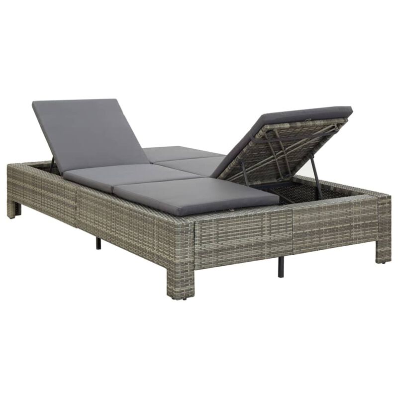 vidaXL 2-Person Sunbed with Cushion Gray Poly Rattan
