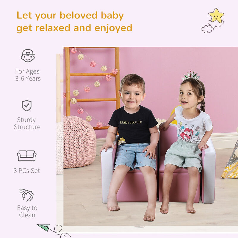 Pink Kiddie Convertible: 2-in-1 Sofa Chair Set with Storage
