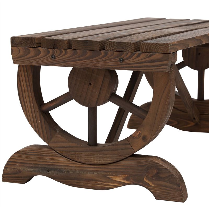 Hivvago FarmHome Rustic Fir Wood Wheel Outdoor Garden Bench
