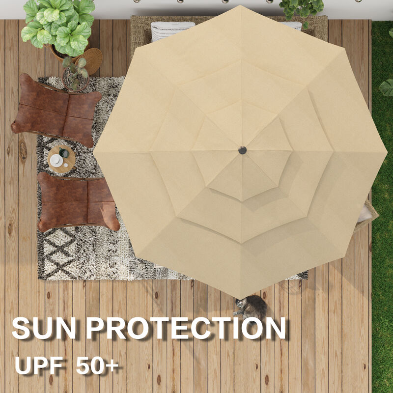 FUFU&GAGA 11FT 3-Tier Patio Umbrella – Navy Blue, Crank & Tilt, Heavy-Duty Steel Frame, UV-Resistant Polyester, Outdoor Sunshade