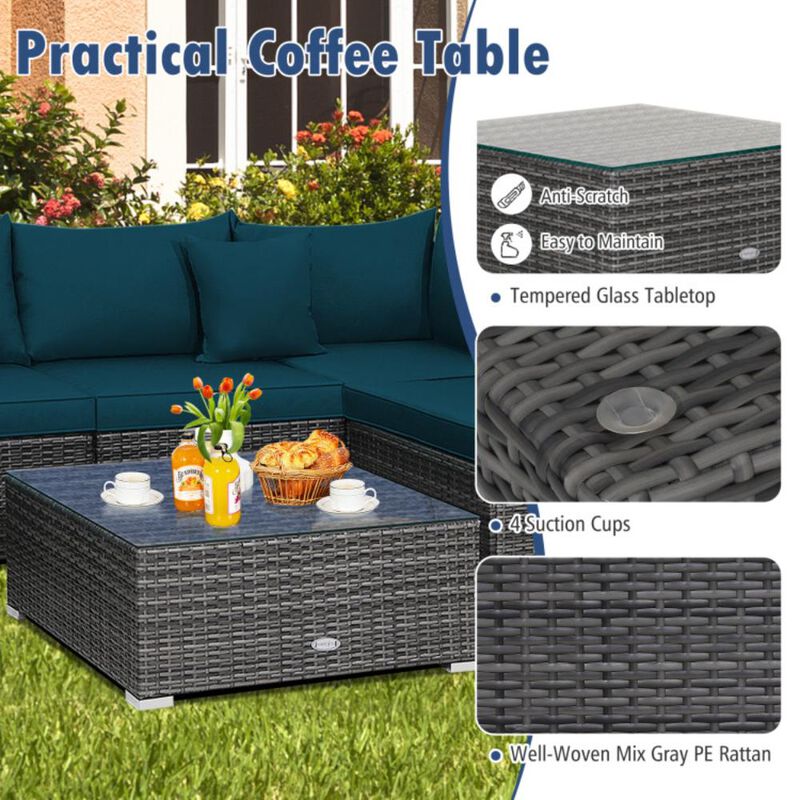 Hivvago 7 Pieces Patio Rattan Furniture Set with Sectional Sofa Cushioned