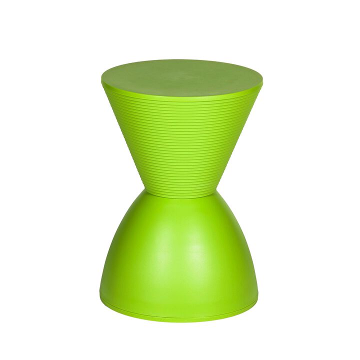 Hillary 17 Inch Patio Stool Table, Indoor Outdoor, Hourglass Design, Green - Benzara