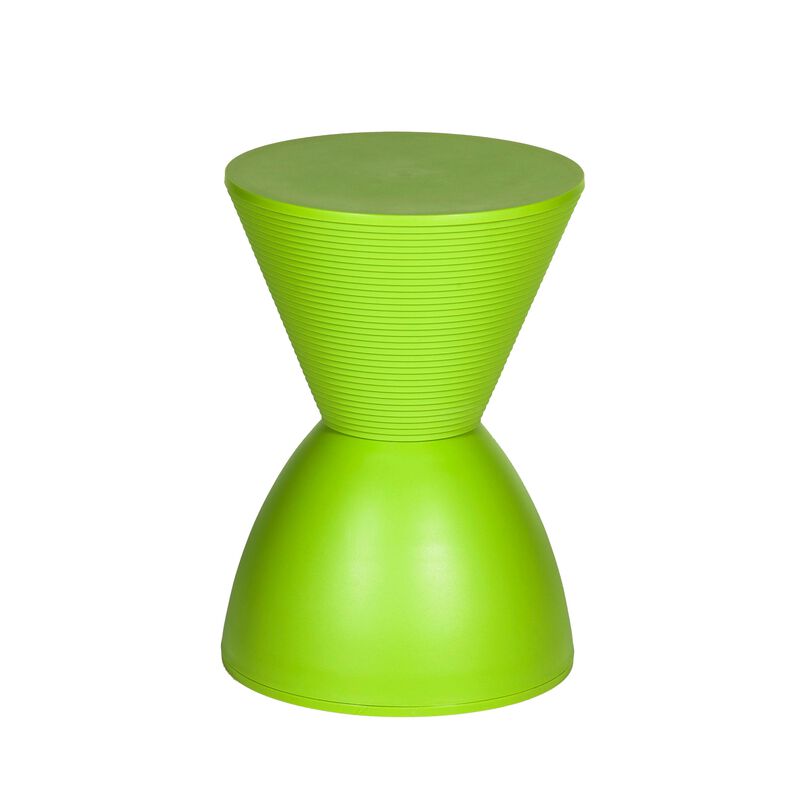 Hillary 17 Inch Patio Stool Table, Indoor Outdoor, Hourglass Design, Green - Benzara
