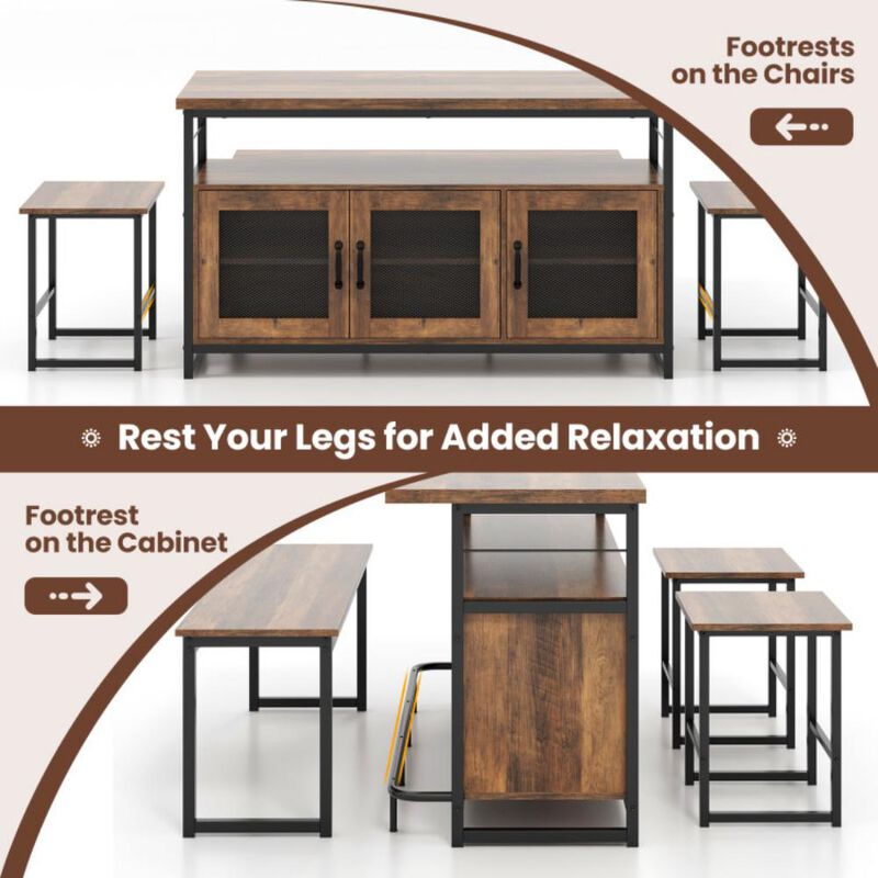4 Piece Kitchen Island Set with Bench and Storage