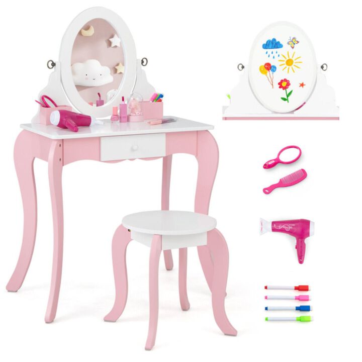 Hivvago Pretend Kids Vanity Set with 360Â° Rotatable Mirror and Play Accessories