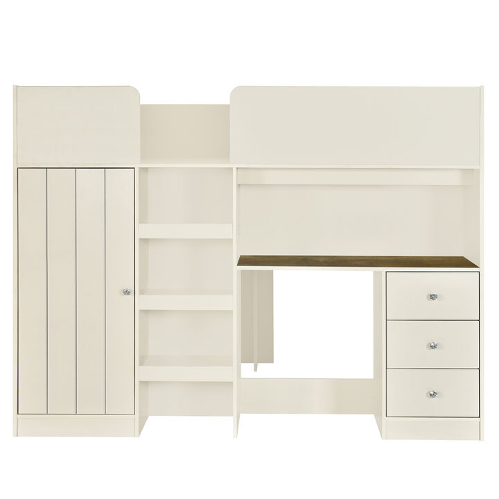 Merax Loft Bed with Wardrobe and Desk