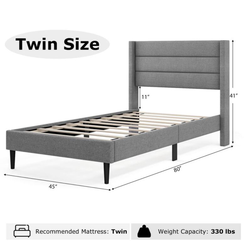 Hivvago Linen Upholstered Platform Bed Frame with Wingback Headboard