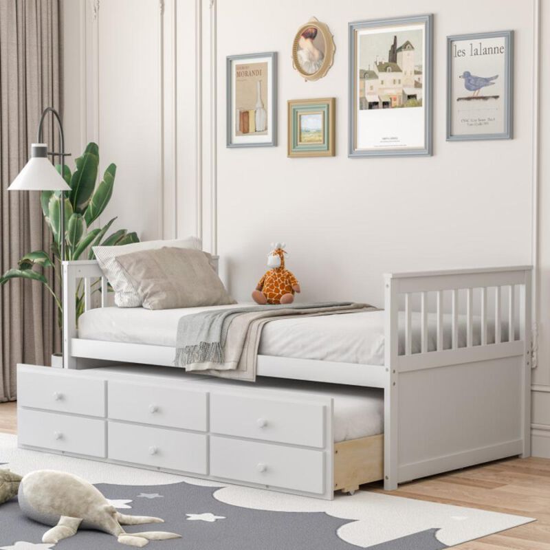 Hivvago Twin Captains Bed with Trundle and 3 Storage Drawers