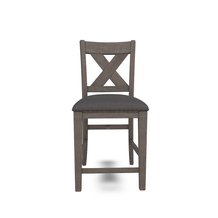 Caity Counter Height Chair Set of 2, Gray Acacia Wood, X Shaped Back - Benzara