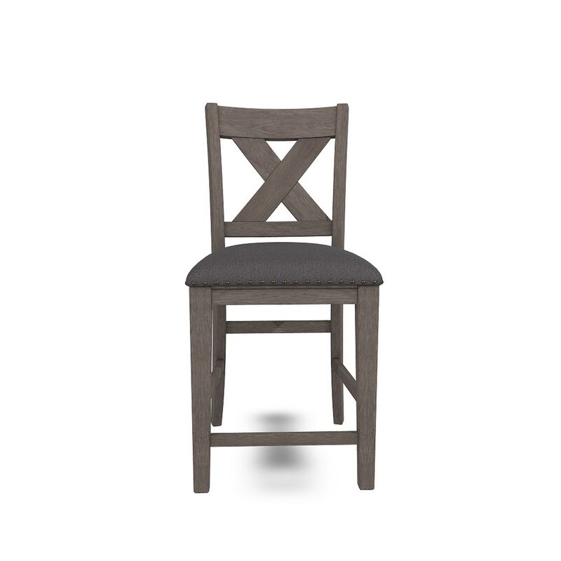 Caity Counter Height Chair Set of 2, Gray Acacia Wood, X Shaped Back - Benzara