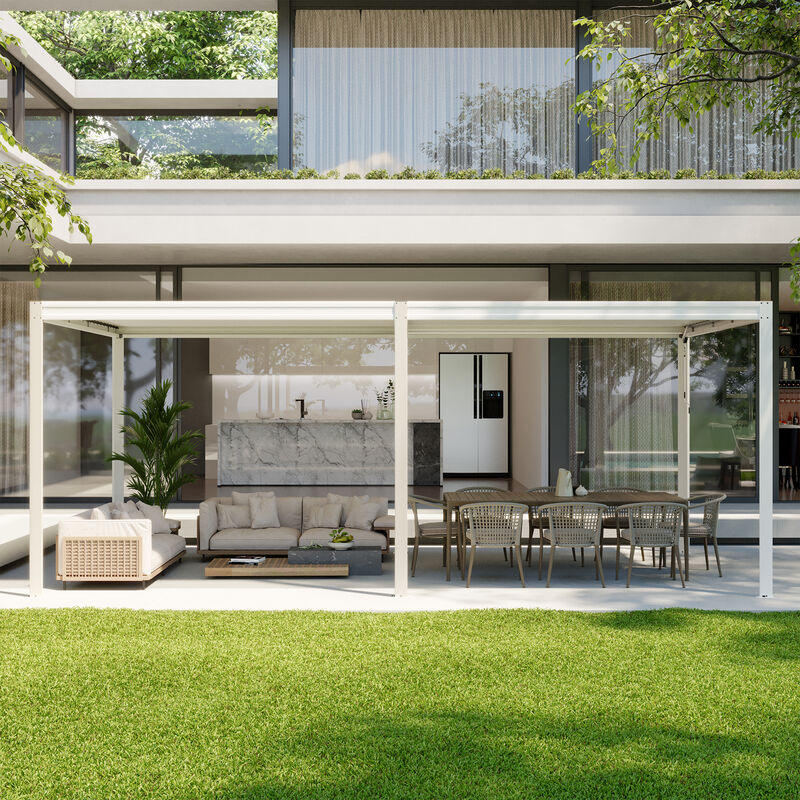 MONDAWE Outdoor Louvered Pergola 10X20FT, Aluminum Pergola with Adjustable Roof and Efficient Drainage System