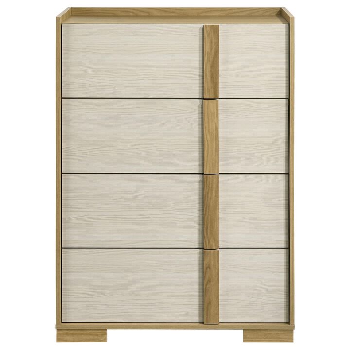 Hyle Tall Dresser Chest, 4 Drawers, Modern Natural Brown and White - Benzara