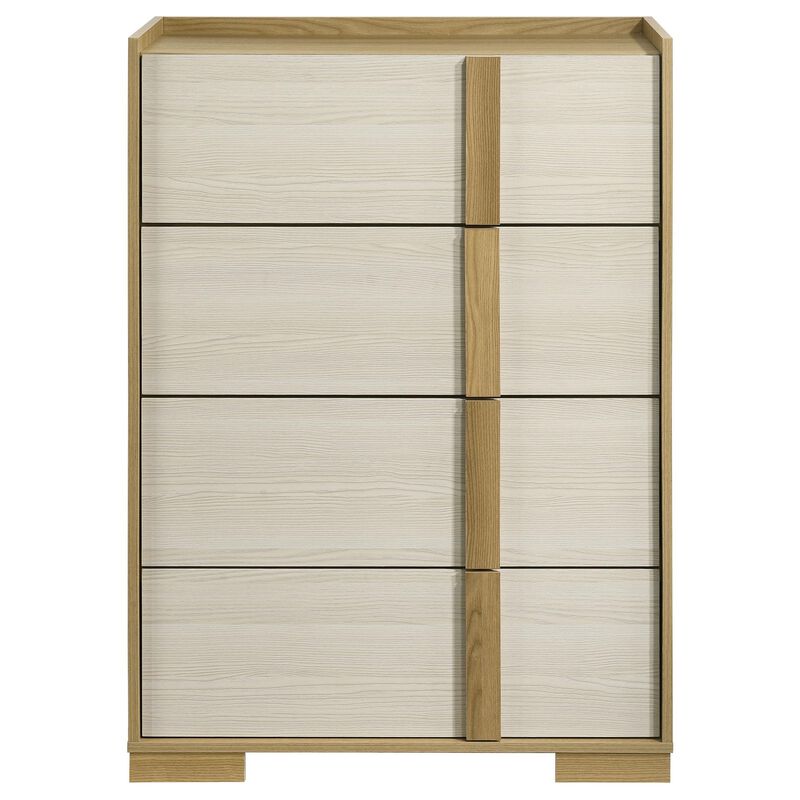 Hyle Tall Dresser Chest, 4 Drawers, Modern Natural Brown and White - Benzara