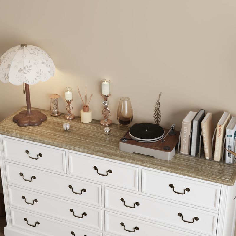 FUFU&GAGA Modern 9-Drawer Dresser with Spacious Storage for Bedroom & Living Room, (59" W x 33" H x 15.9" D), White