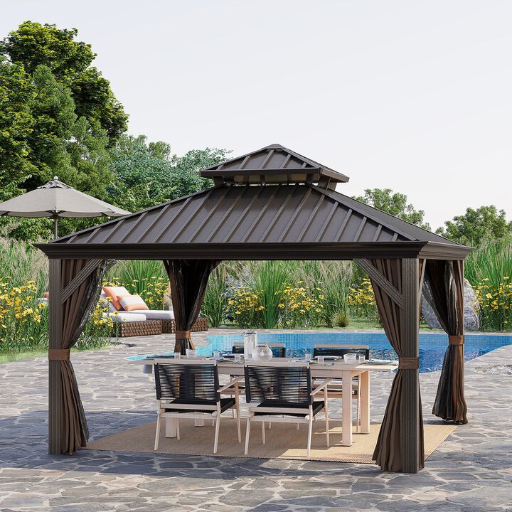 Coffee Patio Sanctuary: 12x12 ft Aluminum Gazebo with Tiered Roof