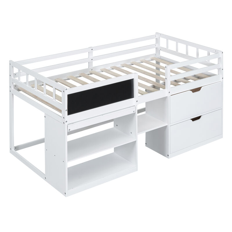 Merax Low Loft Bed with Rolling Desk and Drawers