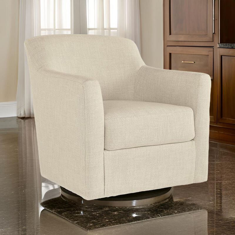 Leena 35 Inch Swivel Accent Chair, Soft Beige Linen Polyester, Reversible - Benzara
