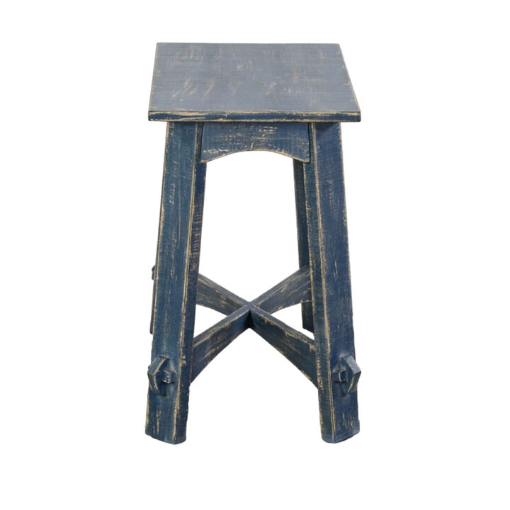 Rena Rustic Side Table, 24 Inch Rectangular Distressed Ocean Blue Wood - Benzara